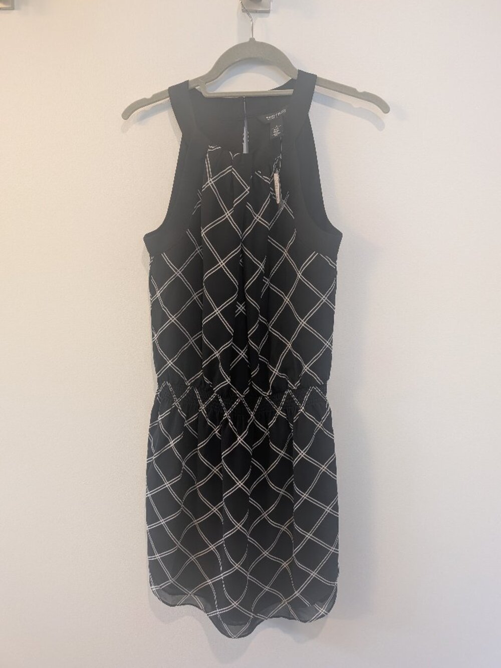 NWT White House Black Market Geometric Windowpane Halter Dress Size 4